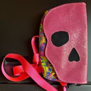 Skull Neon Pink Glitter Drippy Psychedelic Crossbody Bag with Strap